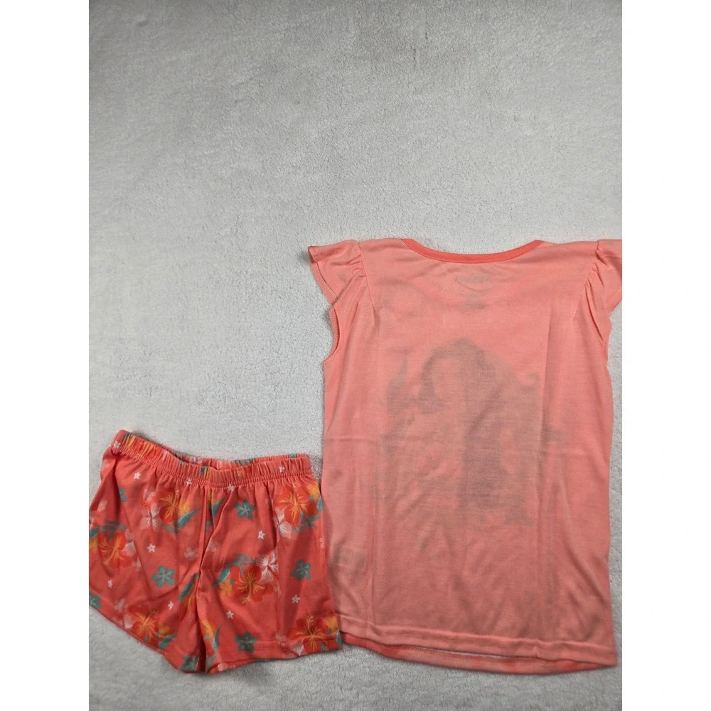 Disney Moana Girls Pajama Set Size 8 Coral Pink Flutter Sleeve Top Shorts NEW